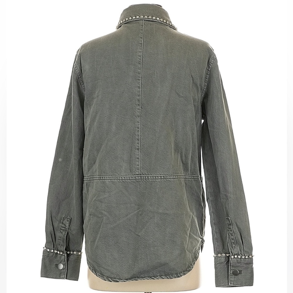Zara Gray Denim Utility Jacket Studded Embellished Chore Jacket Crystal Detail - Picture 3 of 6